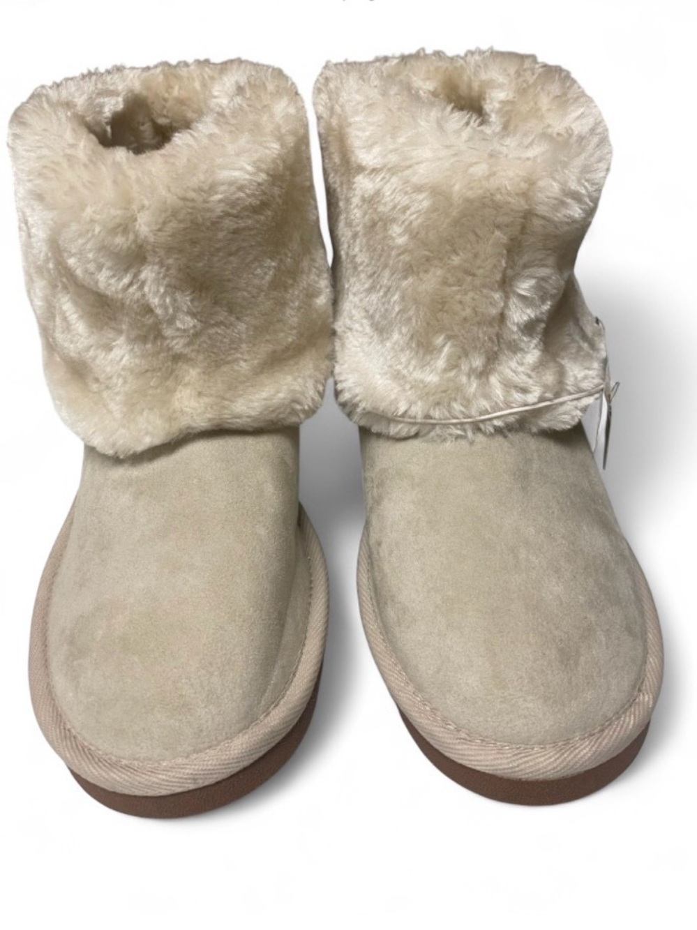 Joe Boxer Women's Size 10M Faux Suede Ankle Boots Ivory Fur Cuff NWT